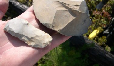 Knife Lake Silt stone tools held in hand